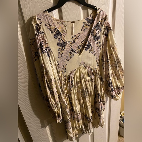 Free People Balloon Long Sleeve Cream Print Dress - Picture 3 of 3
